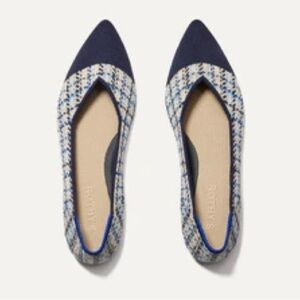 Rothy’s Pointed Tweed Flats in Navy and Cream size 9.5